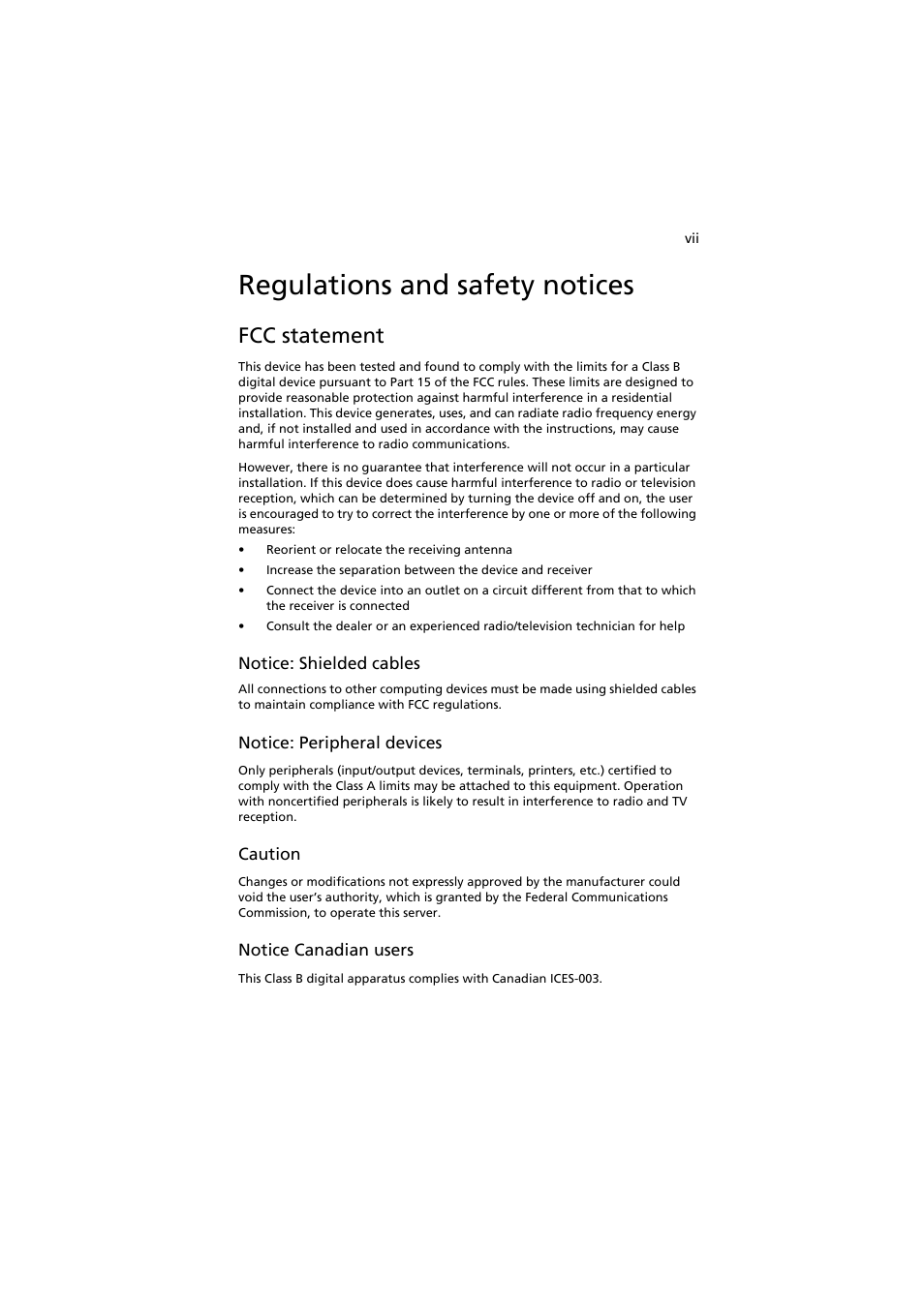 Regulations and safety notices, Fcc statement | Acer easyStore H342 User Manual | Page 7 / 148