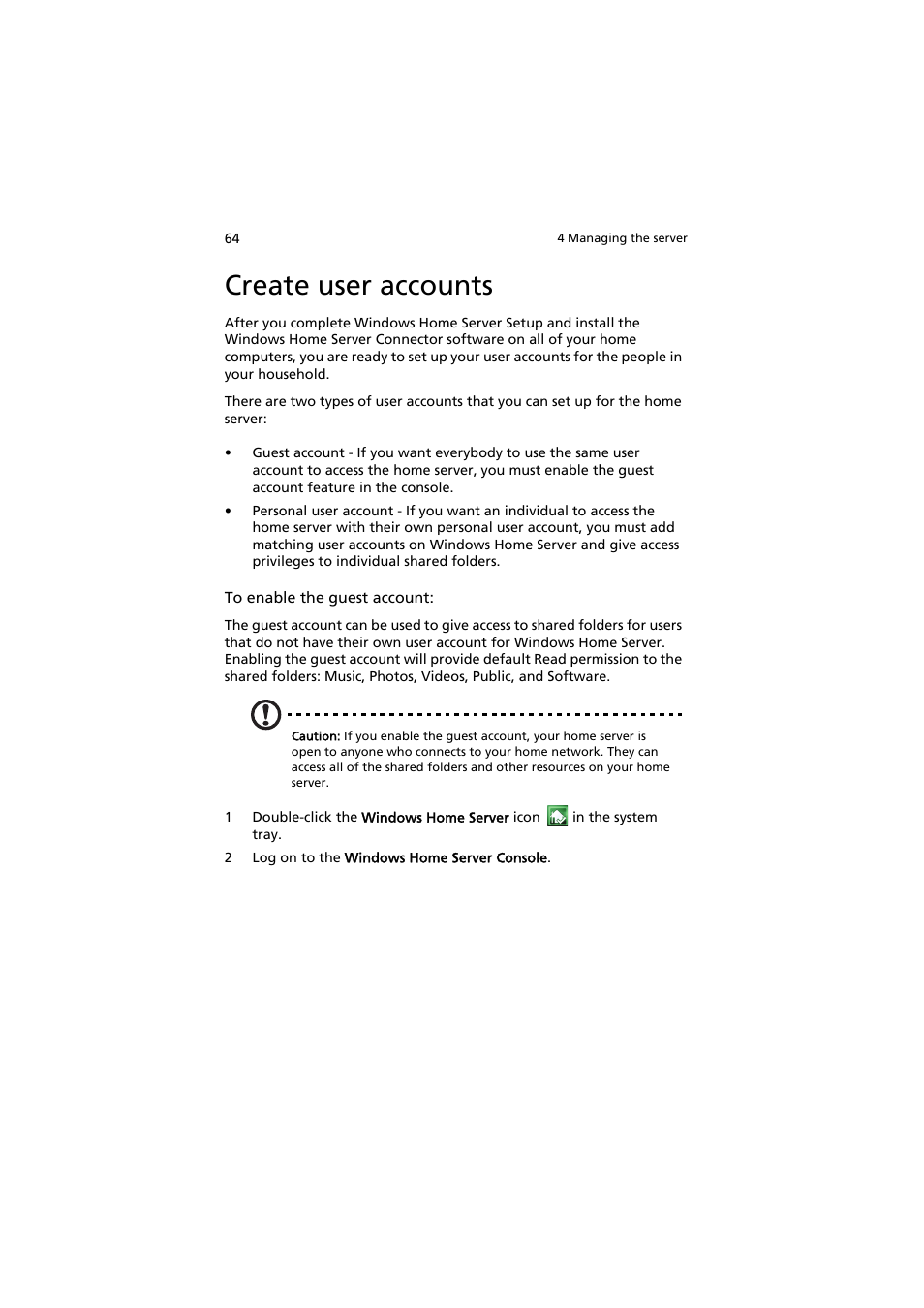 Create user accounts | Acer easyStore H342 User Manual | Page 78 / 148