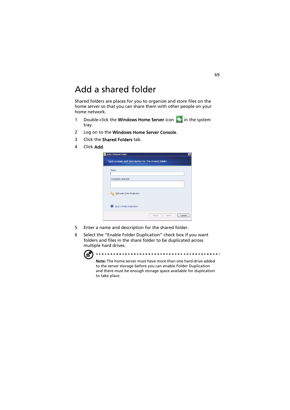 Add a shared folder | Acer easyStore H342 User Manual | Page 83 / 148