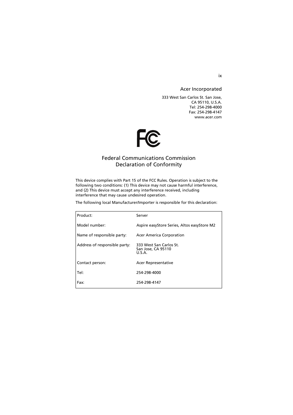 Acer easyStore H342 User Manual | Page 9 / 148