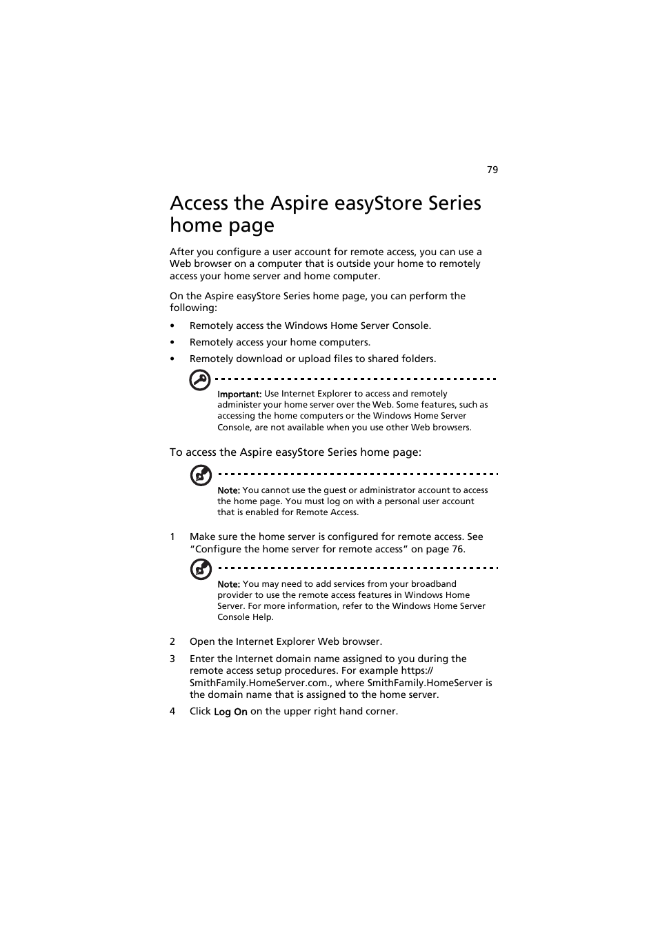 Access the aspire easystore series home page | Acer easyStore H342 User Manual | Page 93 / 148