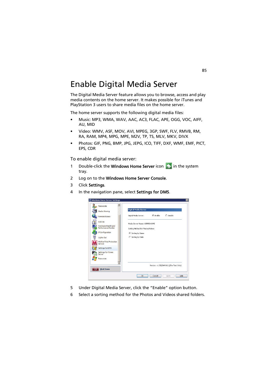 Enable digital media server | Acer easyStore H342 User Manual | Page 99 / 148