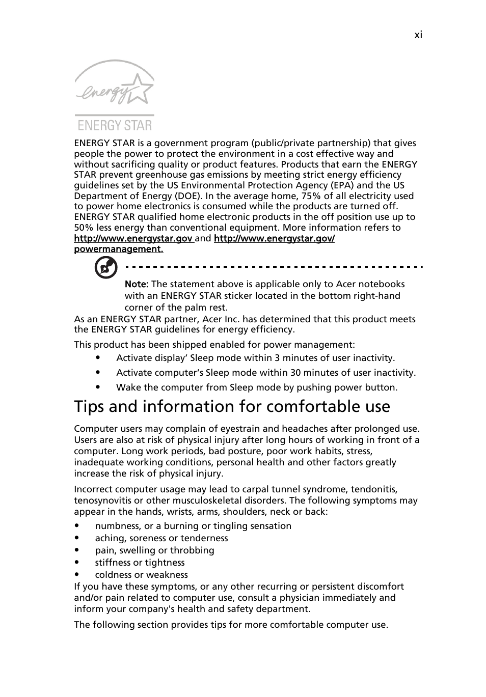 Tips and information for comfortable use | Acer AOA150 User Manual | Page 11 / 77