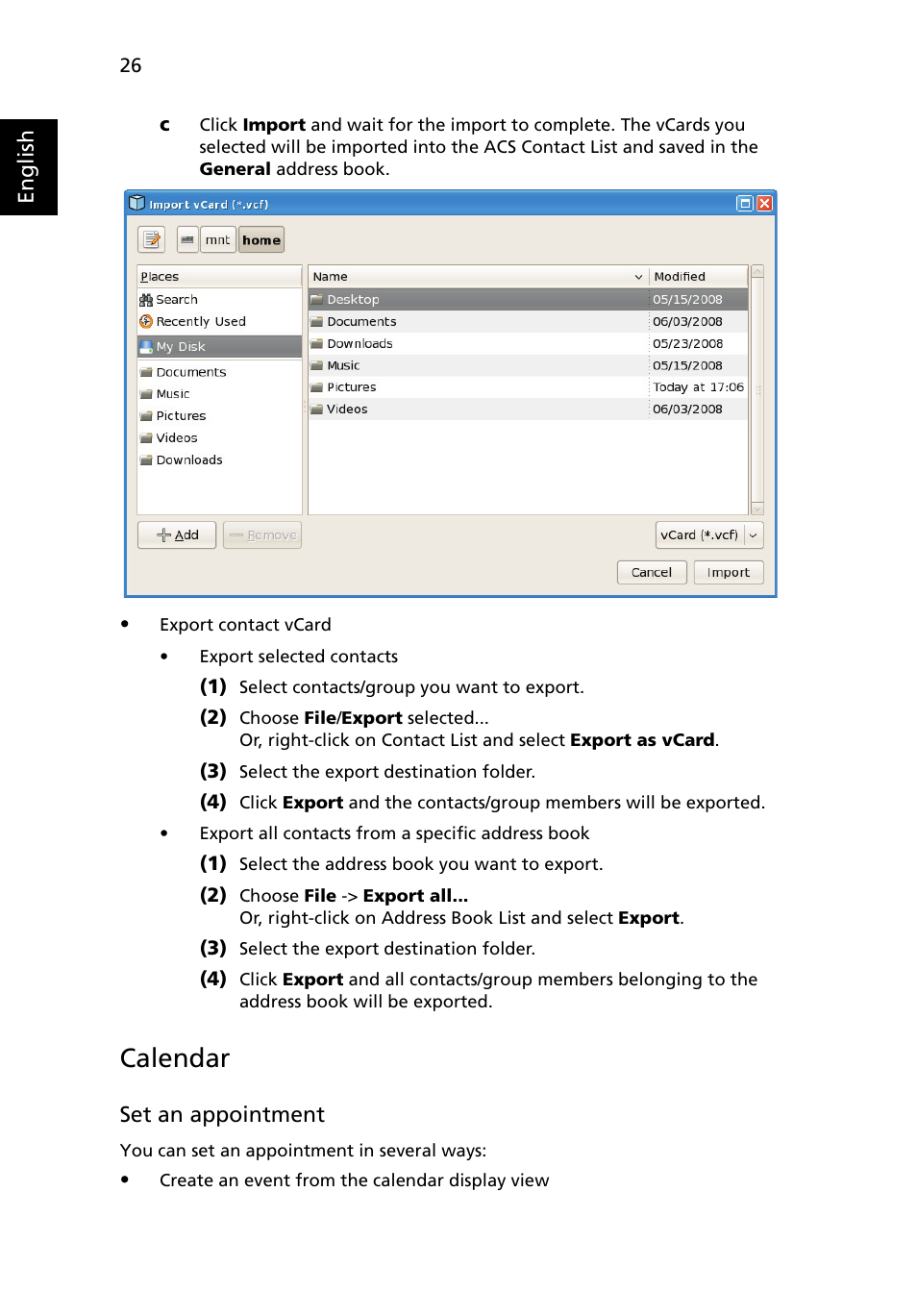 Calendar | Acer AOA150 User Manual | Page 42 / 77