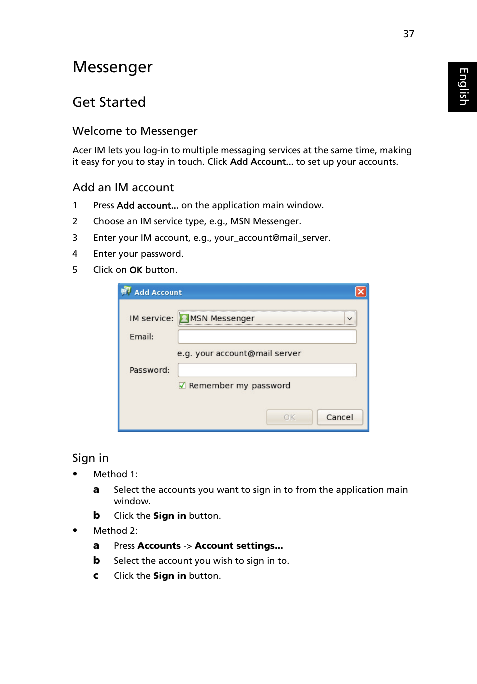 Messenger, Get started | Acer AOA150 User Manual | Page 53 / 77