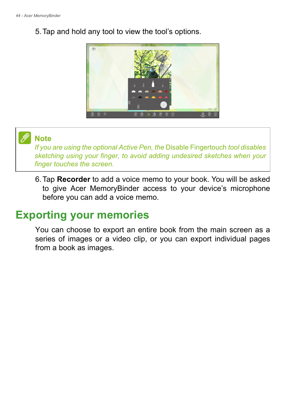 Exporting your memories | Acer Aspire R7-572G User Manual | Page 45 / 95