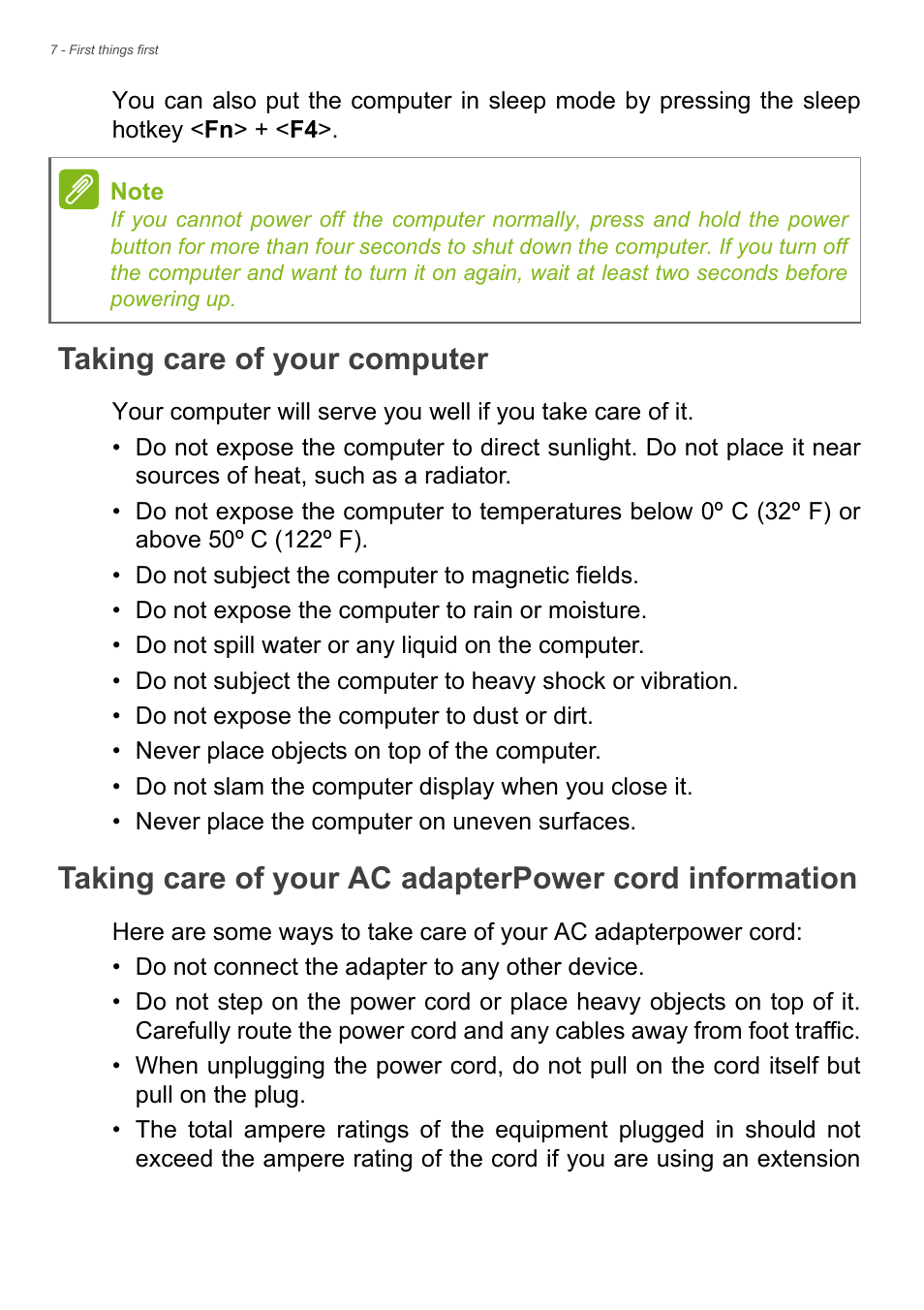 Taking care of your computer | Acer Aspire R7-572G User Manual | Page 7 / 95