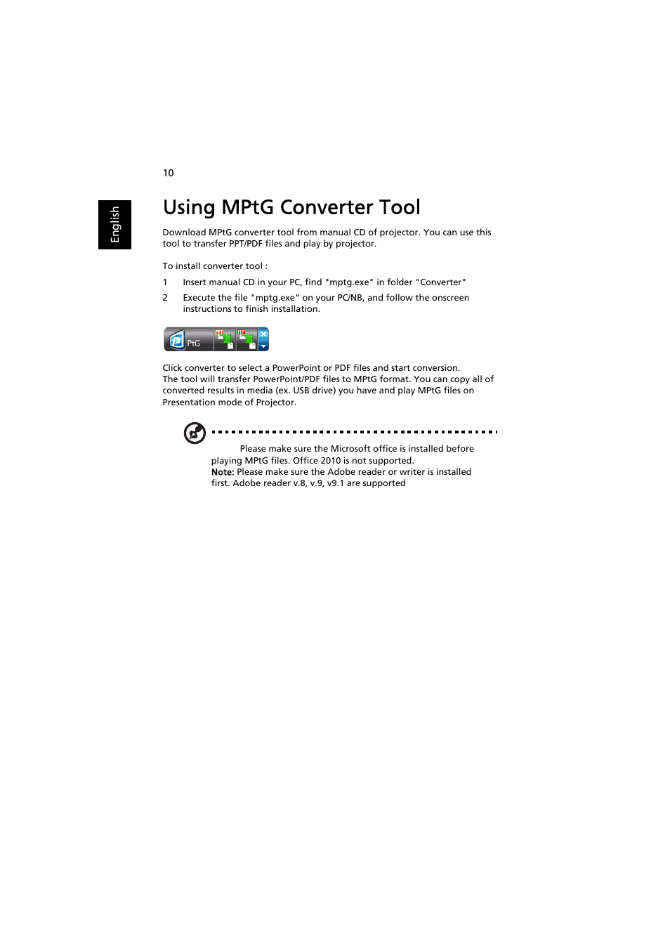 Using mptg converter tool | Acer K11 User Manual | Page 12 / 16