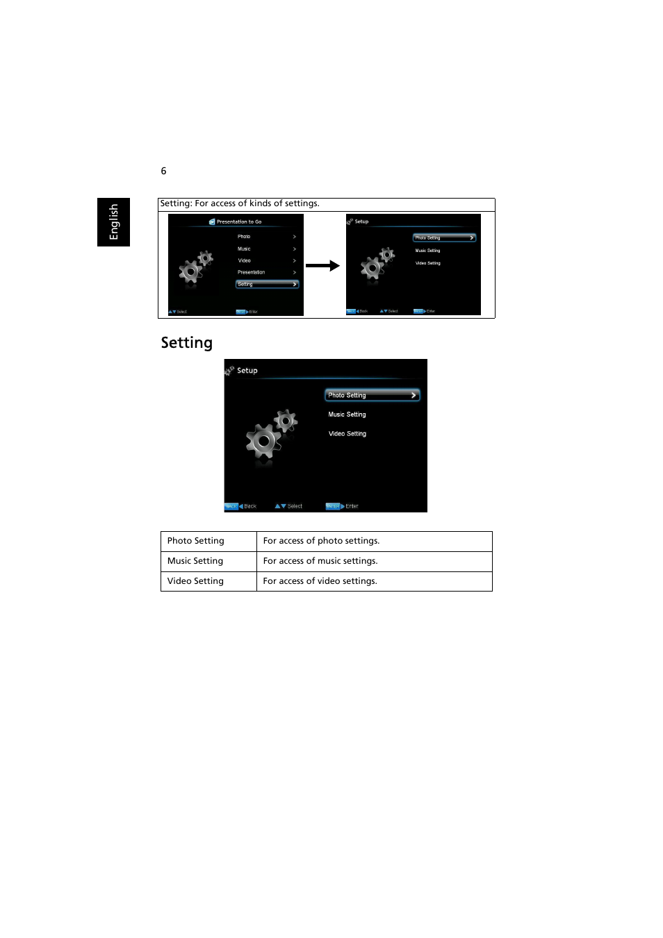 Setting | Acer K11 User Manual | Page 8 / 16