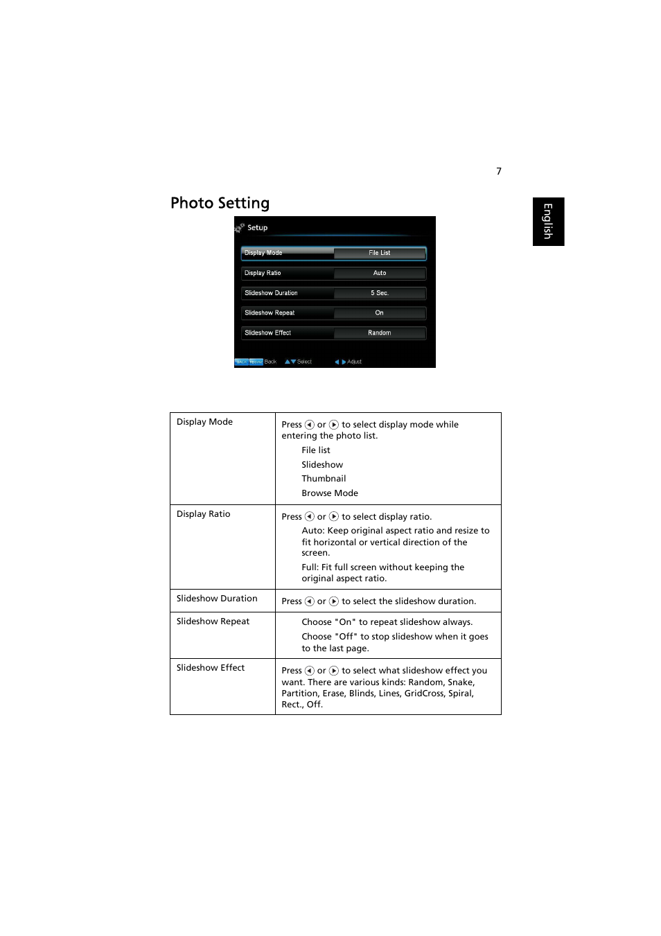 Photo setting | Acer K11 User Manual | Page 9 / 16