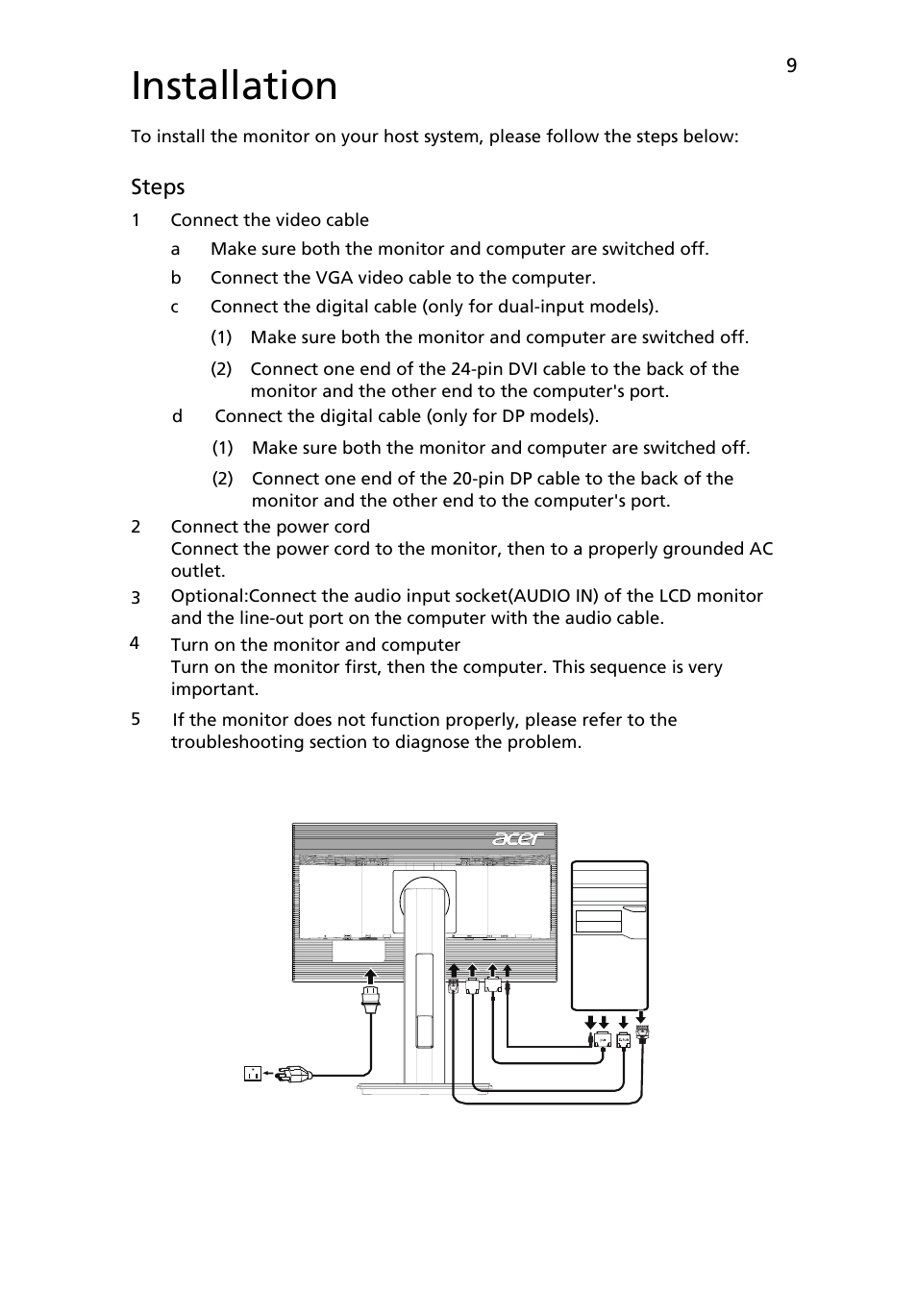 Installation | Acer B226HQL User Manual | Page 21 / 29