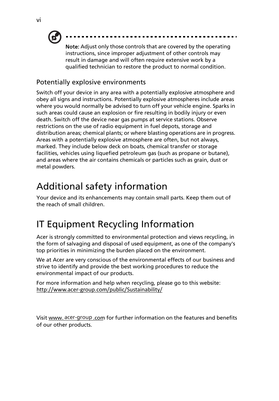 Additional safety information, It equipment recycling information | Acer B226HQL User Manual | Page 6 / 29