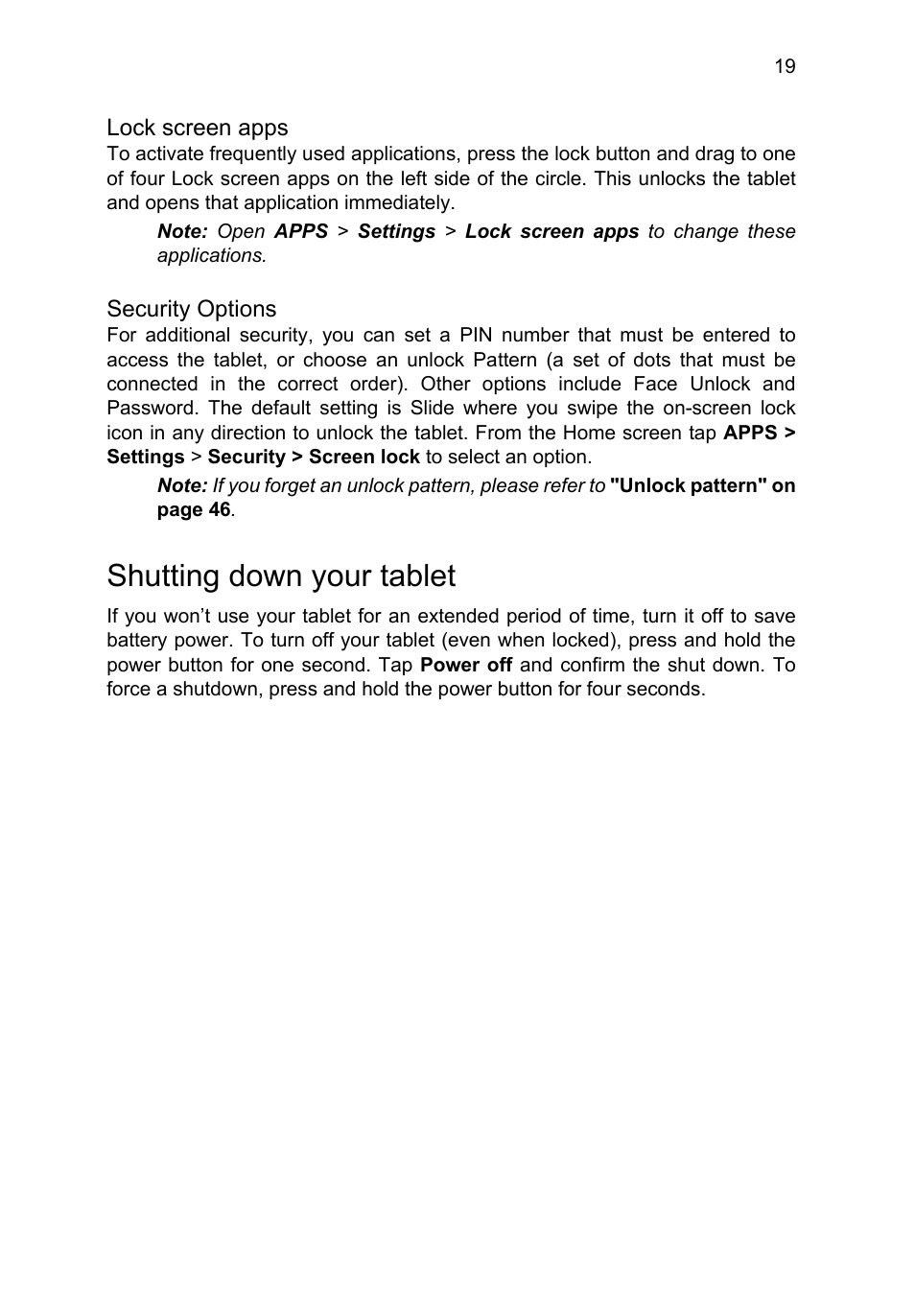 Shutting down your tablet | Acer A3-A10 User Manual | Page 19 / 51