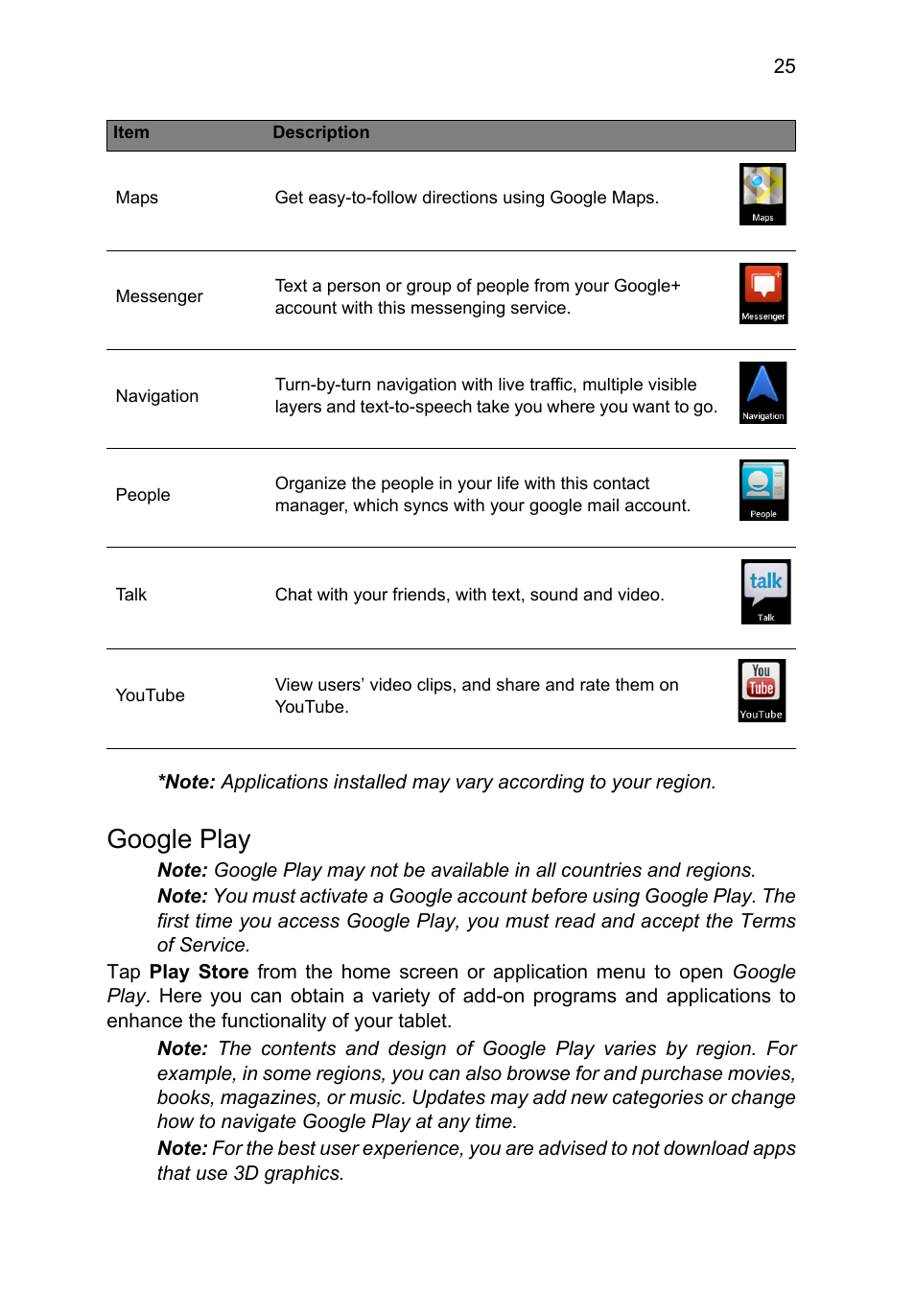 Google play | Acer A3-A10 User Manual | Page 25 / 51