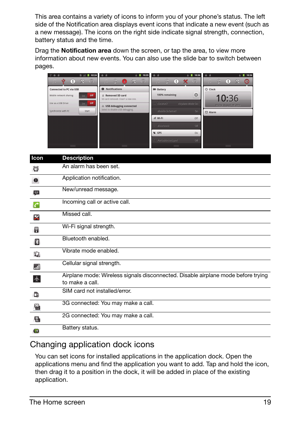 Changing application dock icons | Acer Liquid mini Ferrari User Manual | Page 19 / 63