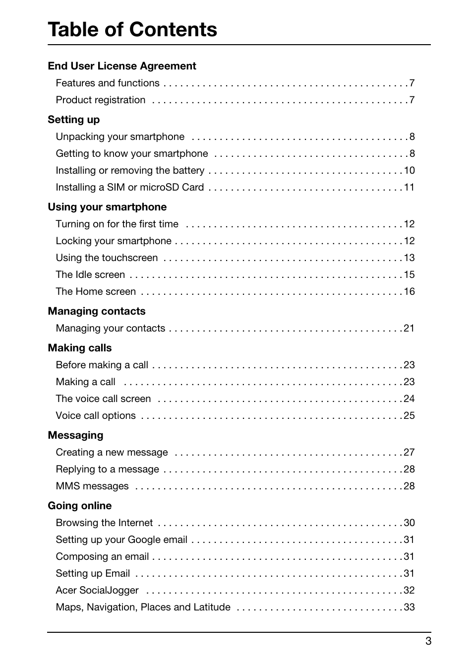 Acer Liquid mini Ferrari User Manual | Page 3 / 63