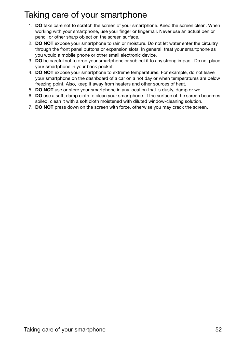 Taking care of your smartphone | Acer Liquid mini Ferrari User Manual | Page 52 / 63