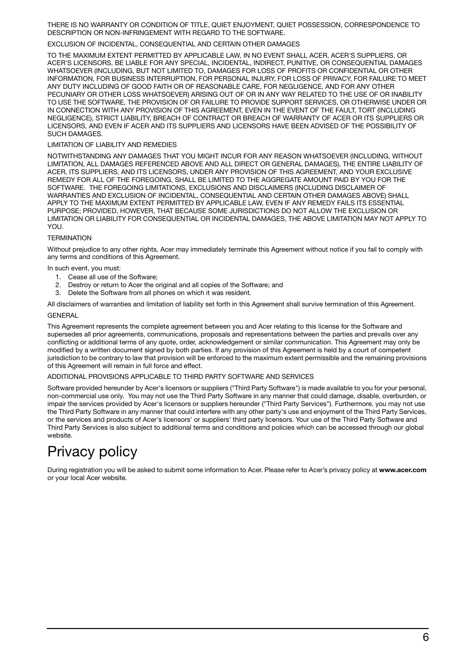 Privacy policy | Acer Liquid mini Ferrari User Manual | Page 6 / 63