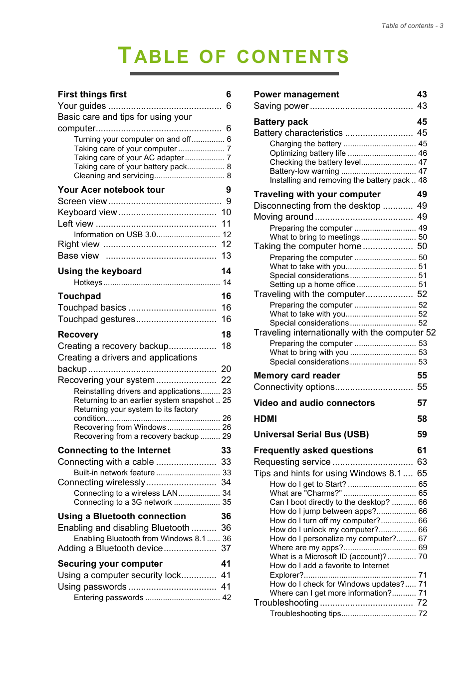 Acer Aspire E1-522 User Manual | Page 3 / 85