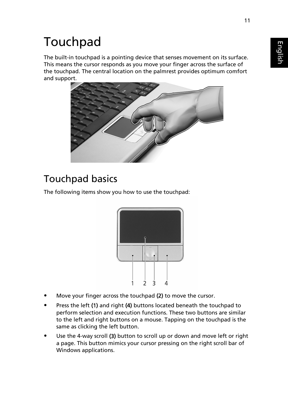 Touchpad, Touchpad basics | Acer Aspire 5500 User Manual | Page 19 / 76