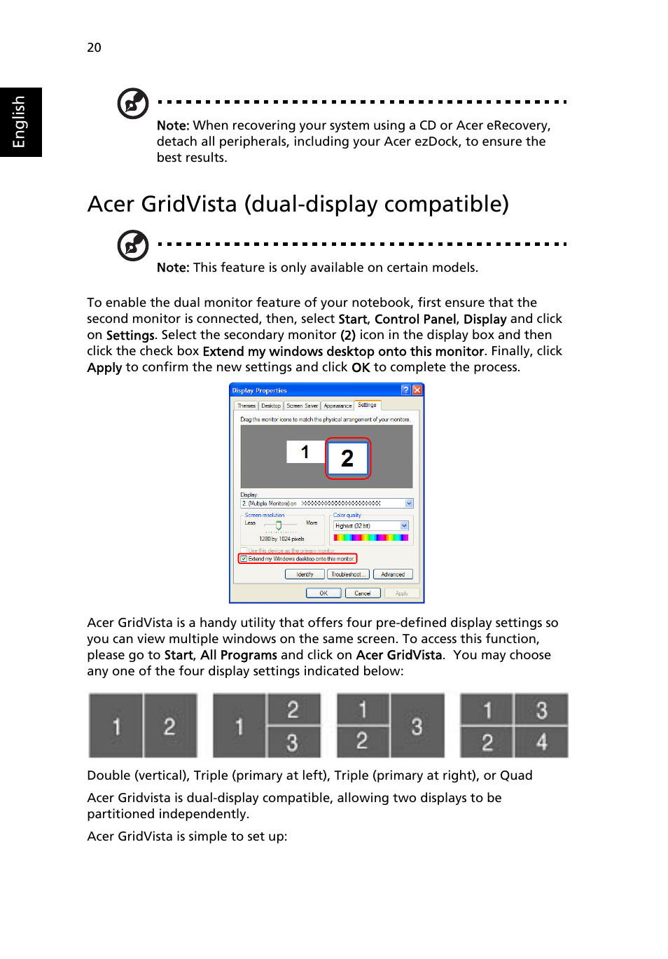 Acer gridvista (dual-display compatible) | Acer Aspire 5500 User Manual | Page 28 / 76