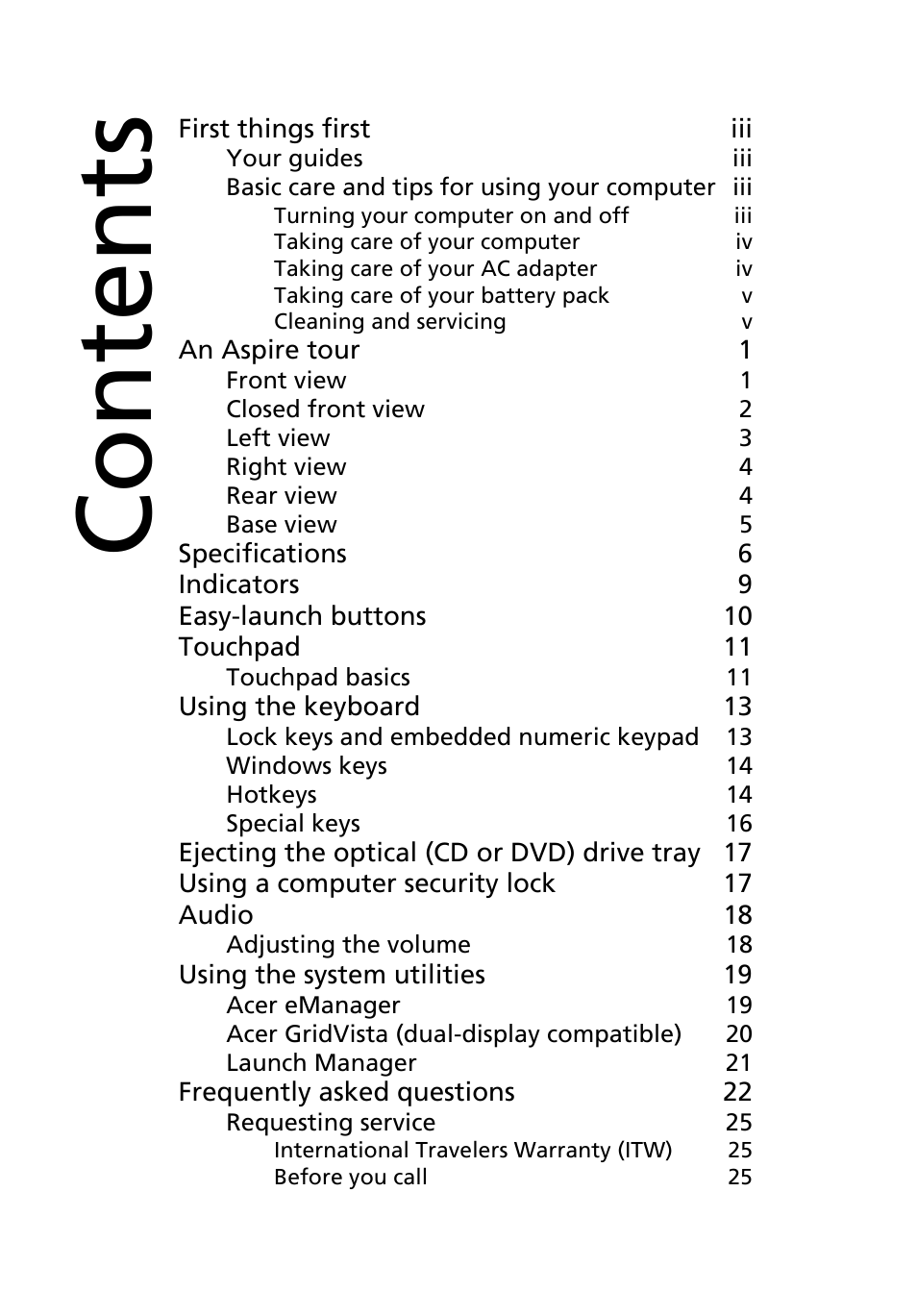 Acer Aspire 5500 User Manual | Page 6 / 76