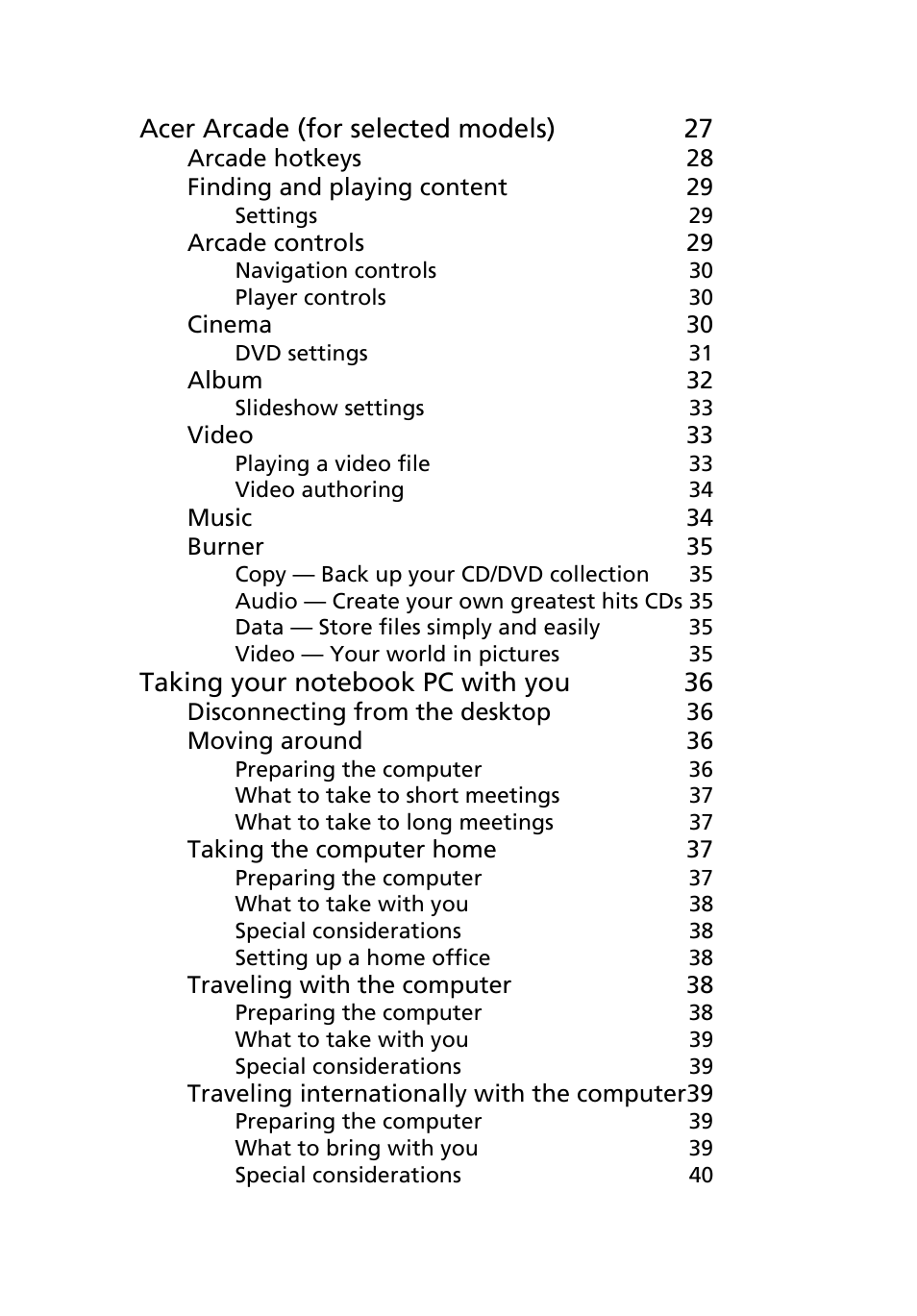 Acer arcade (for selected models) 27 | Acer Aspire 5500 User Manual | Page 7 / 76