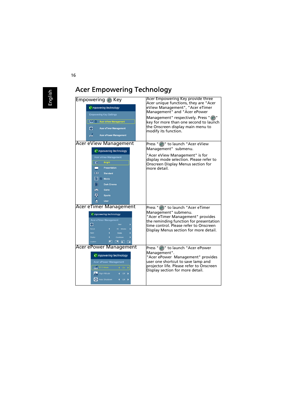 Acer empowering technology | Acer K750 User Manual | Page 26 / 56