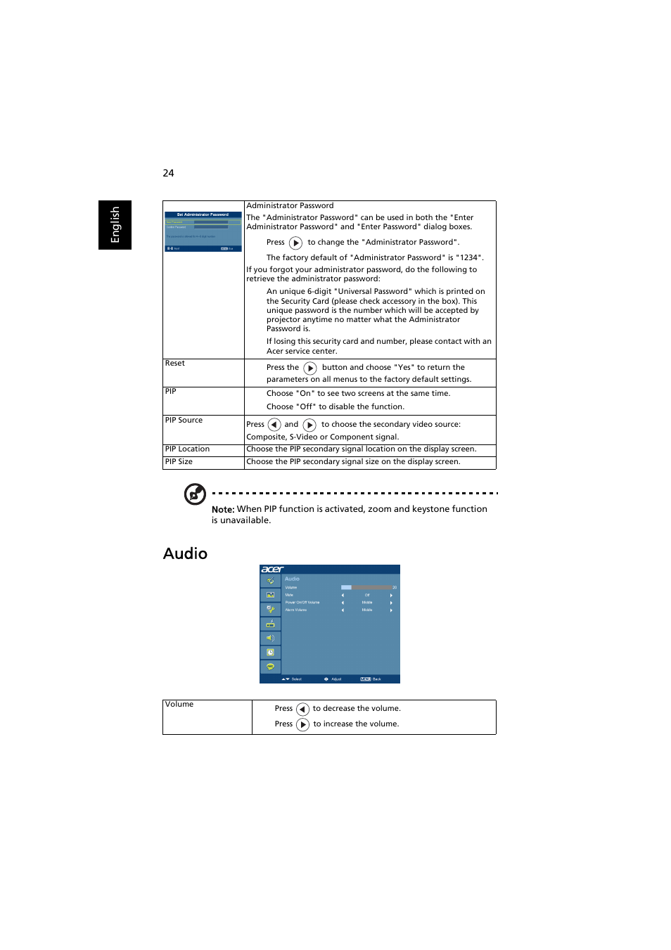 Audio | Acer K750 User Manual | Page 34 / 56