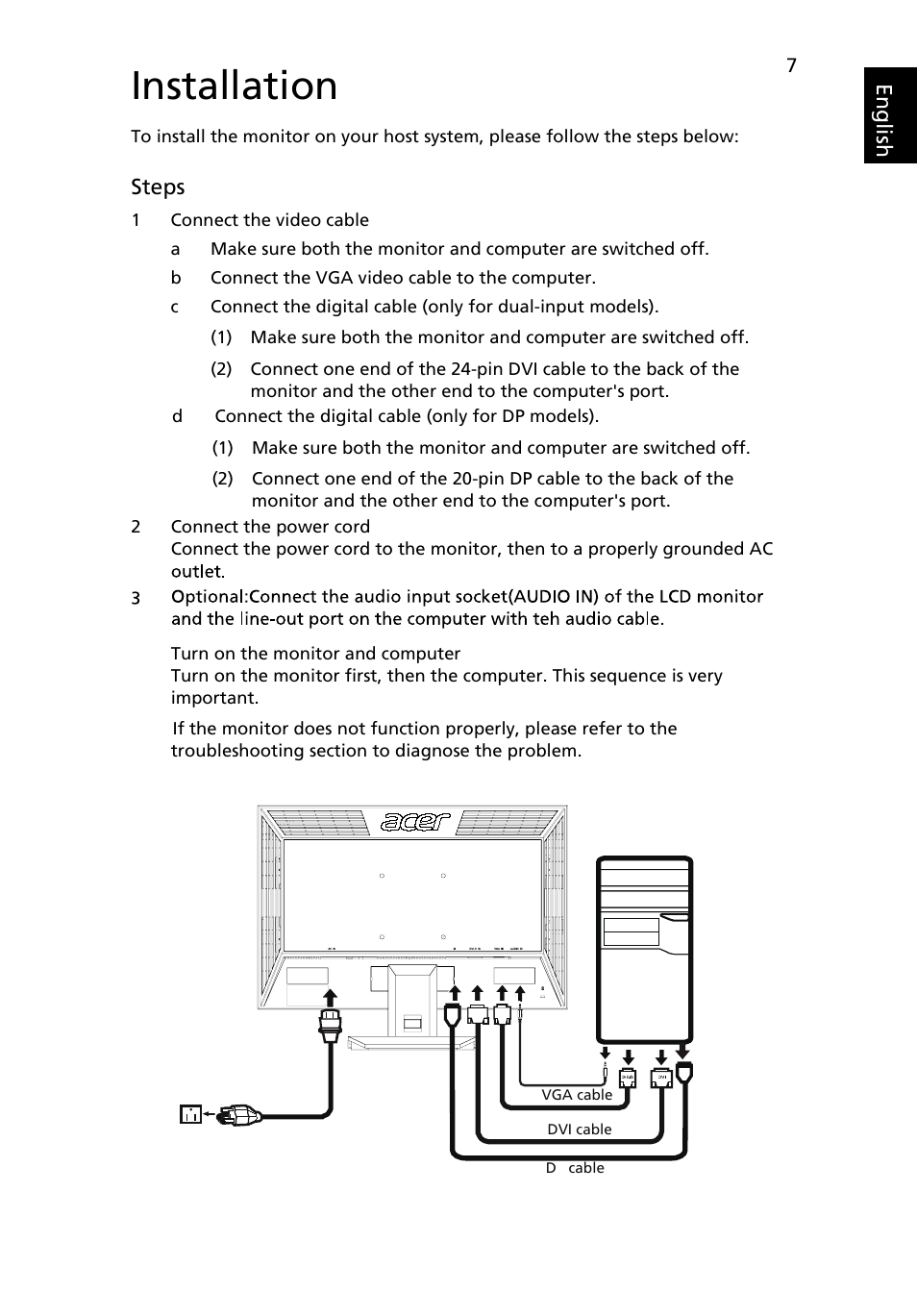 Installation | Acer V223PWL User Manual | Page 19 / 26