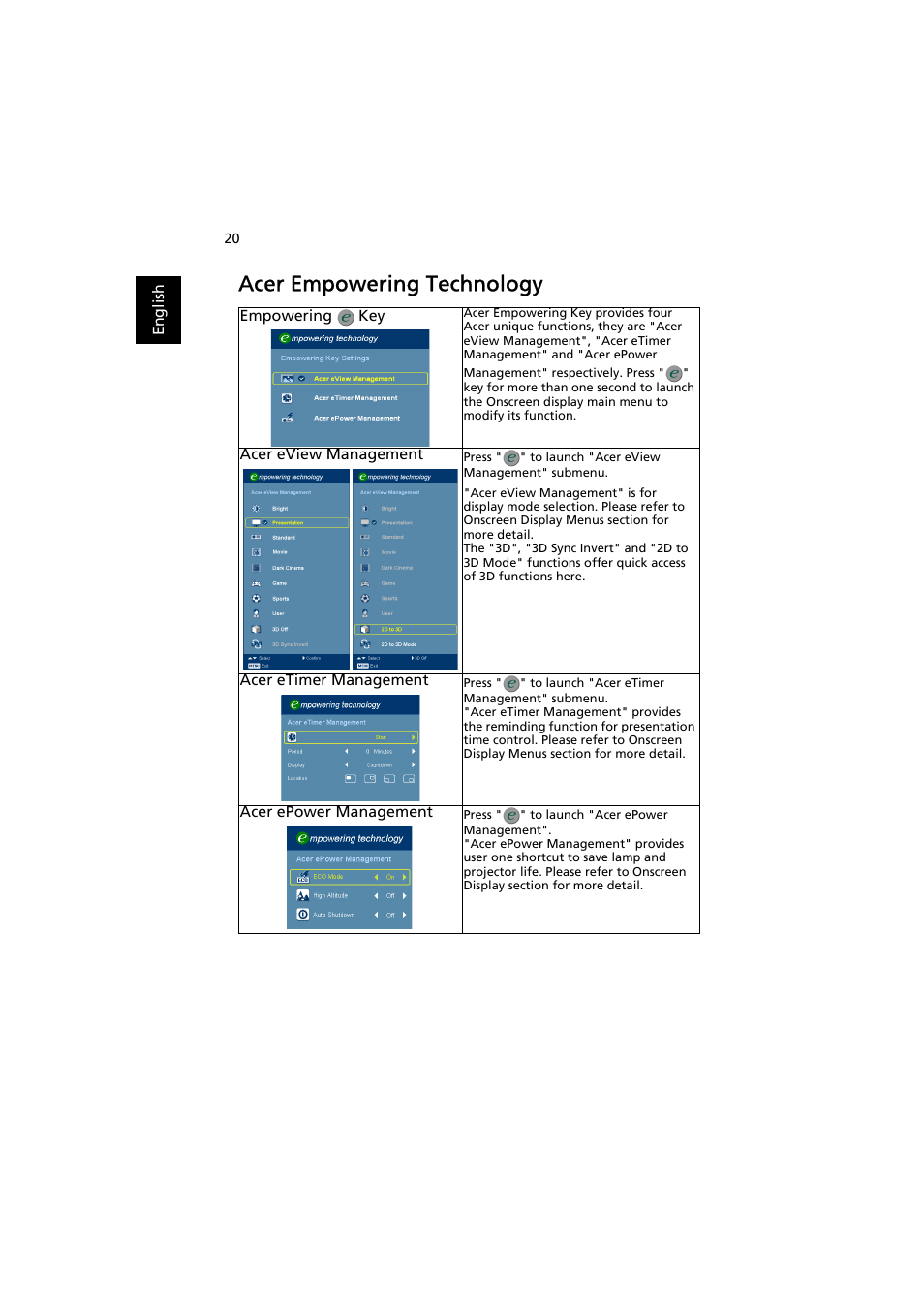 Acer empowering technology | Acer H9500BD User Manual | Page 30 / 61