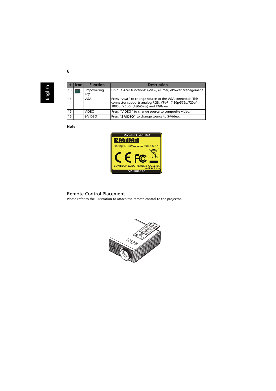 Acer X1261P User Manual | Page 16 / 54