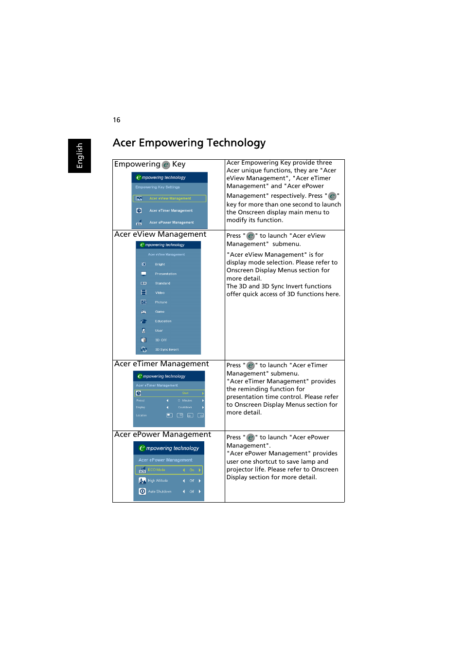 Acer empowering technology | Acer X1261P User Manual | Page 26 / 54