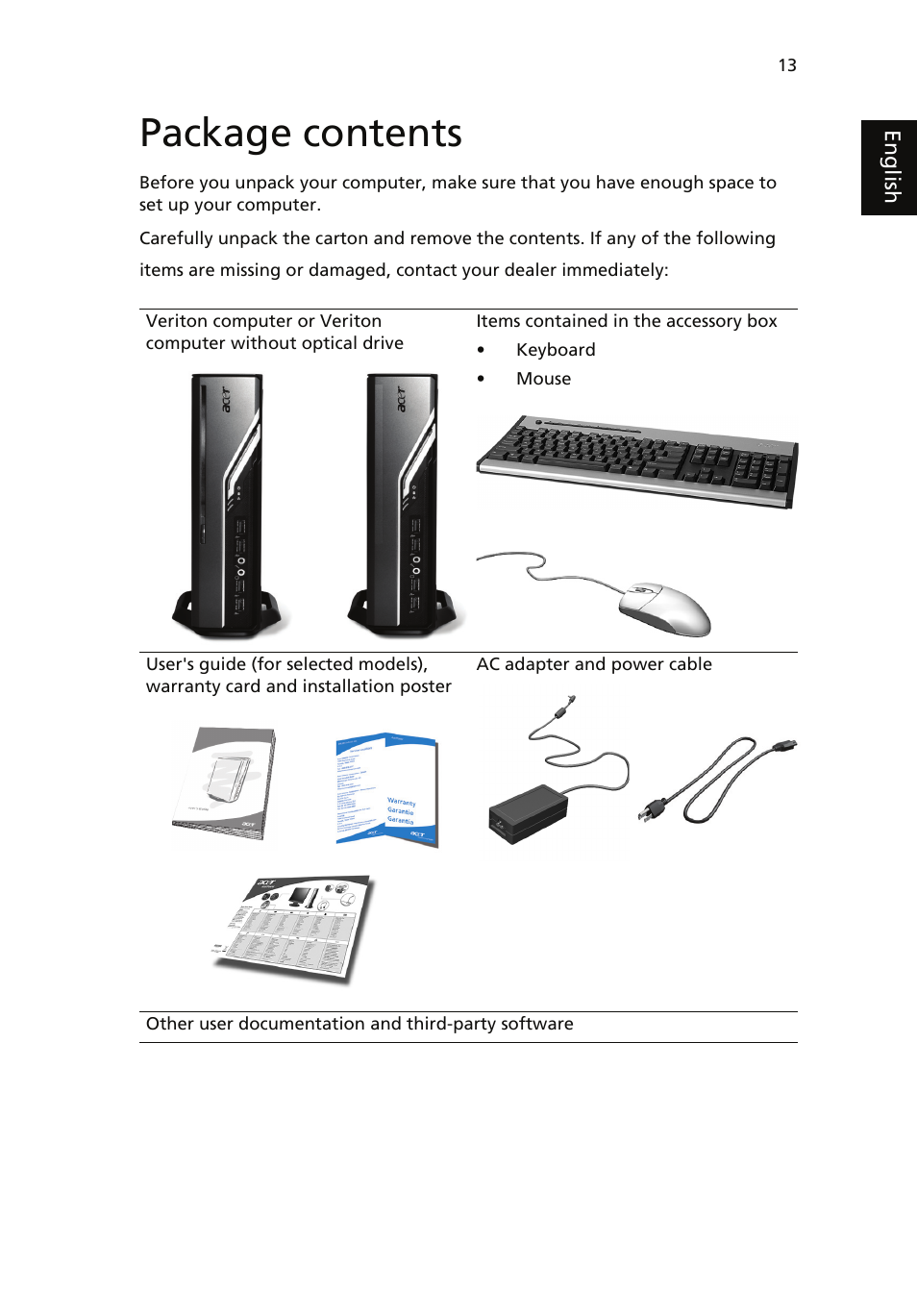 Package contents | Acer Veriton 1000 User Manual | Page 27 / 73