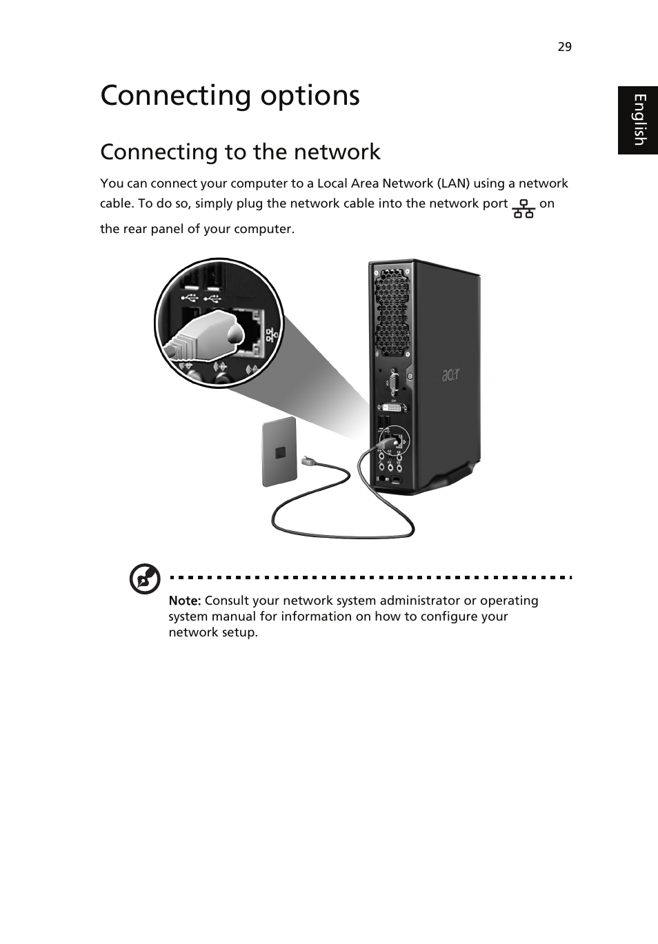 Connecting options, Connecting to the network | Acer Veriton 1000 User Manual | Page 43 / 73