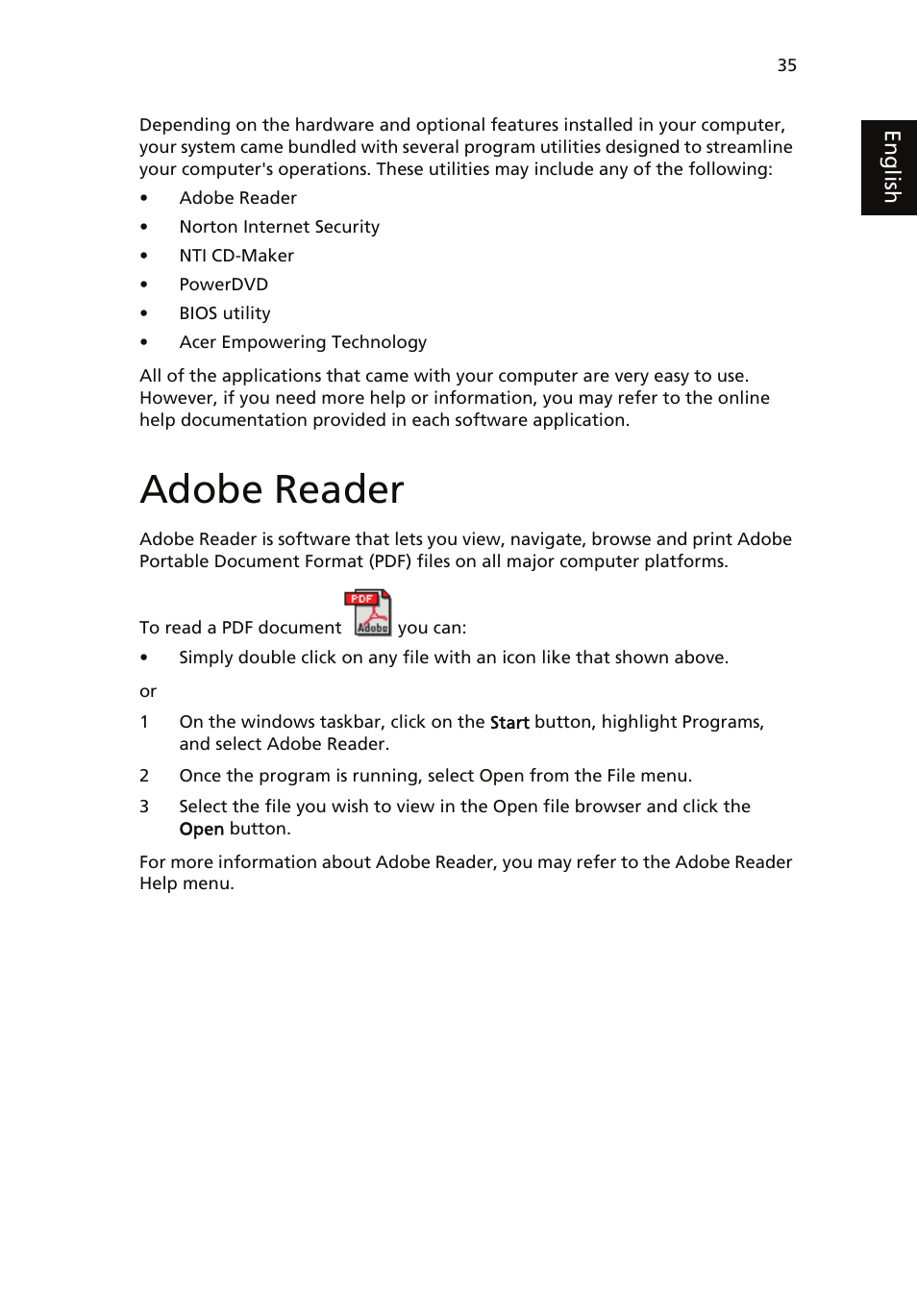 Adobe reader | Acer Veriton 1000 User Manual | Page 49 / 73