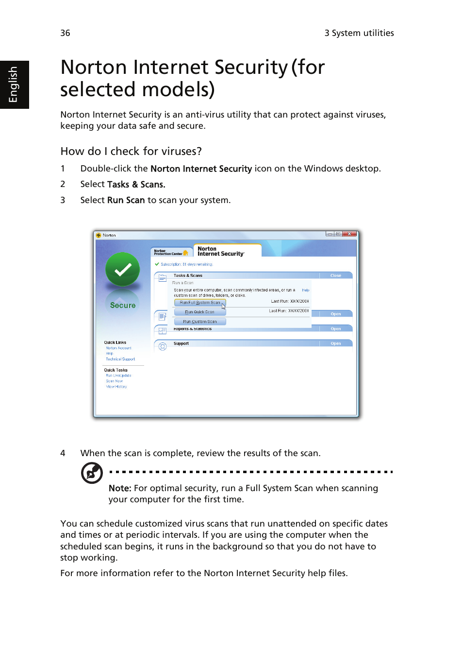 Norton internet security (for selected models), Norton internet security (for selected models) 36, Norton internet security | For selected models) | Acer Veriton 1000 User Manual | Page 50 / 73