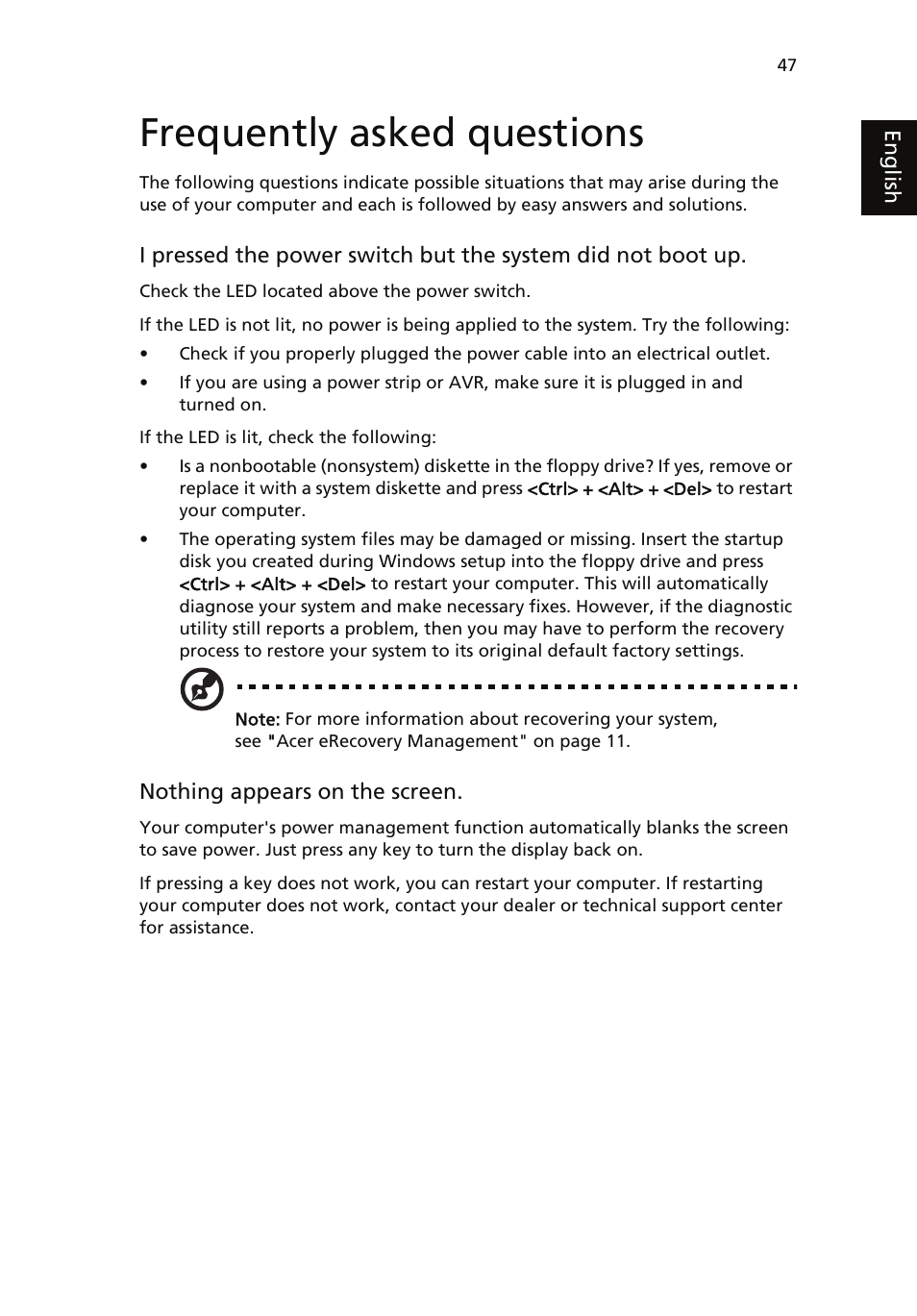 Frequently asked questions | Acer Veriton 1000 User Manual | Page 61 / 73