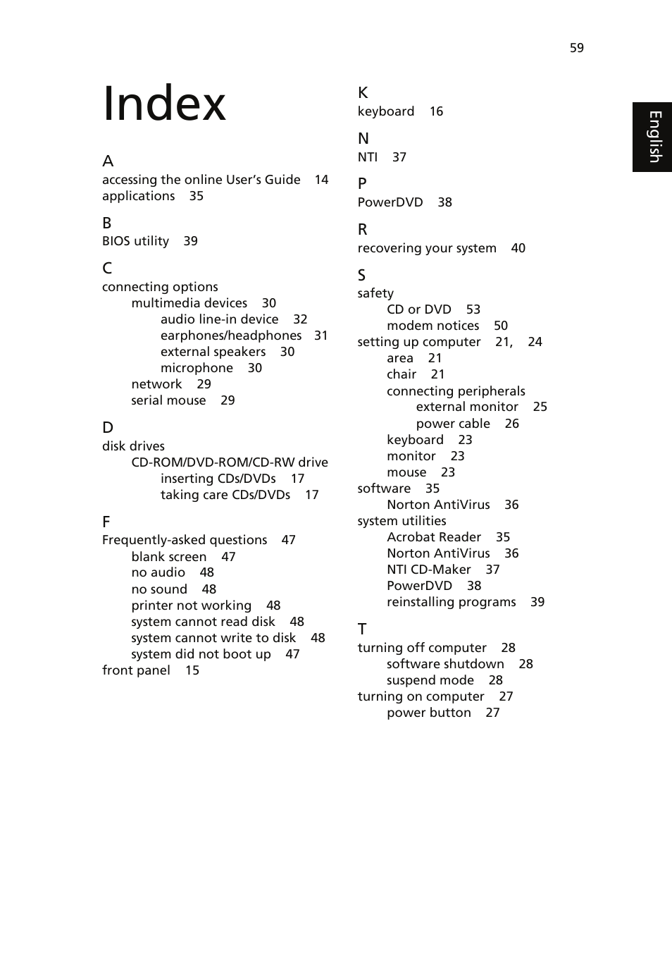 Index | Acer Veriton 1000 User Manual | Page 73 / 73