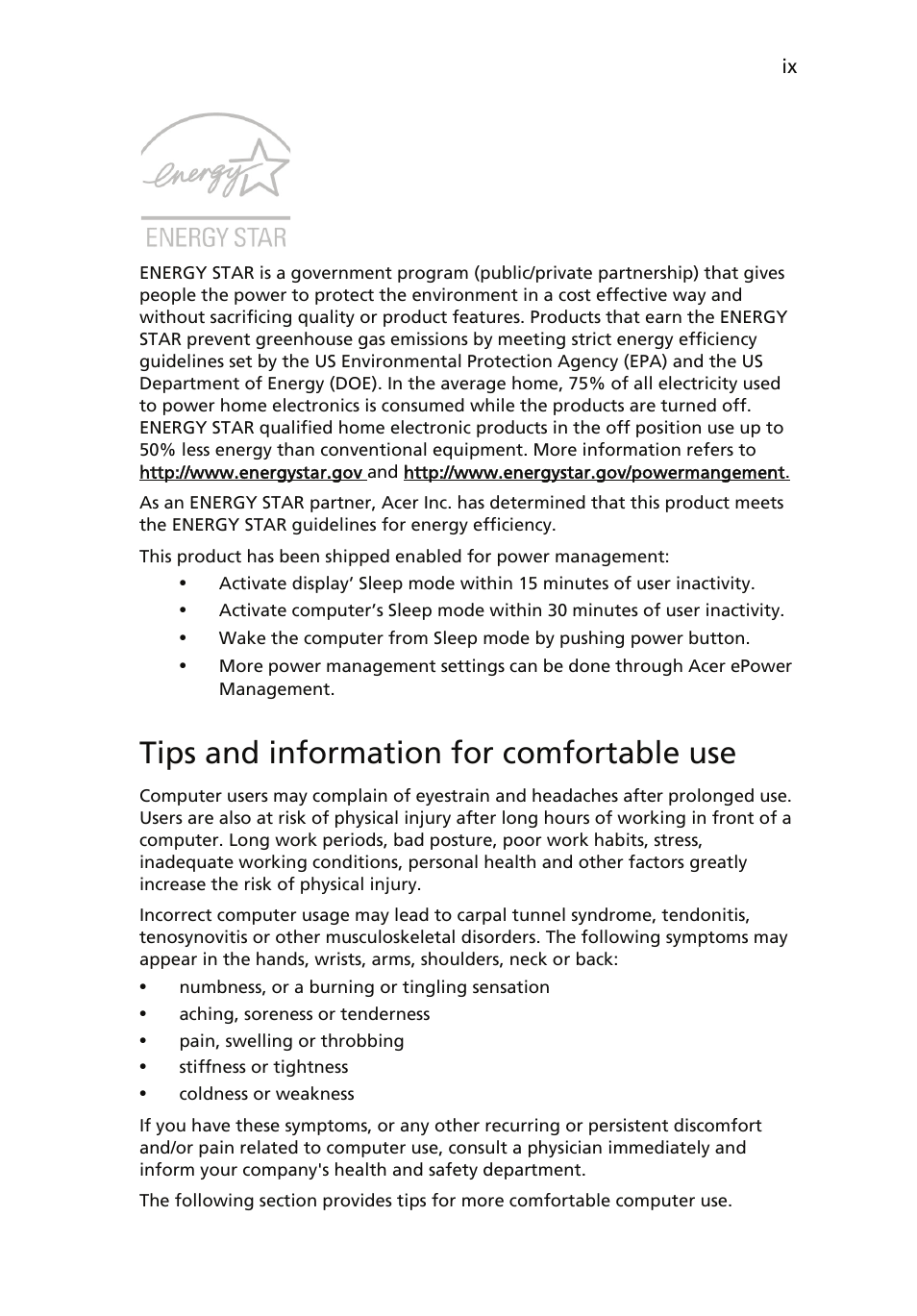 Tips and information for comfortable use | Acer Veriton 1000 User Manual | Page 9 / 73