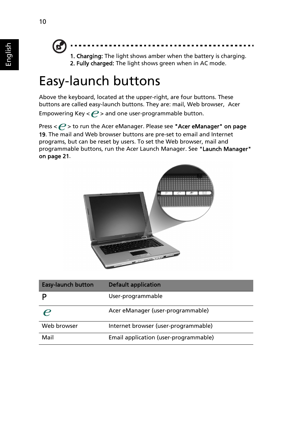 Easy-launch buttons | Acer Extensa 6700 User Manual | Page 18 / 34