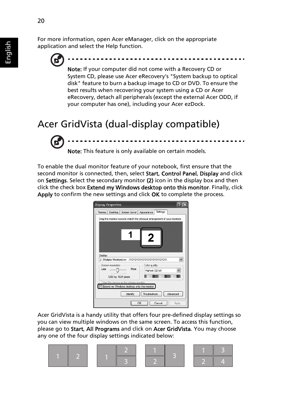 Acer gridvista (dual-display compatible) | Acer Extensa 6700 User Manual | Page 28 / 34