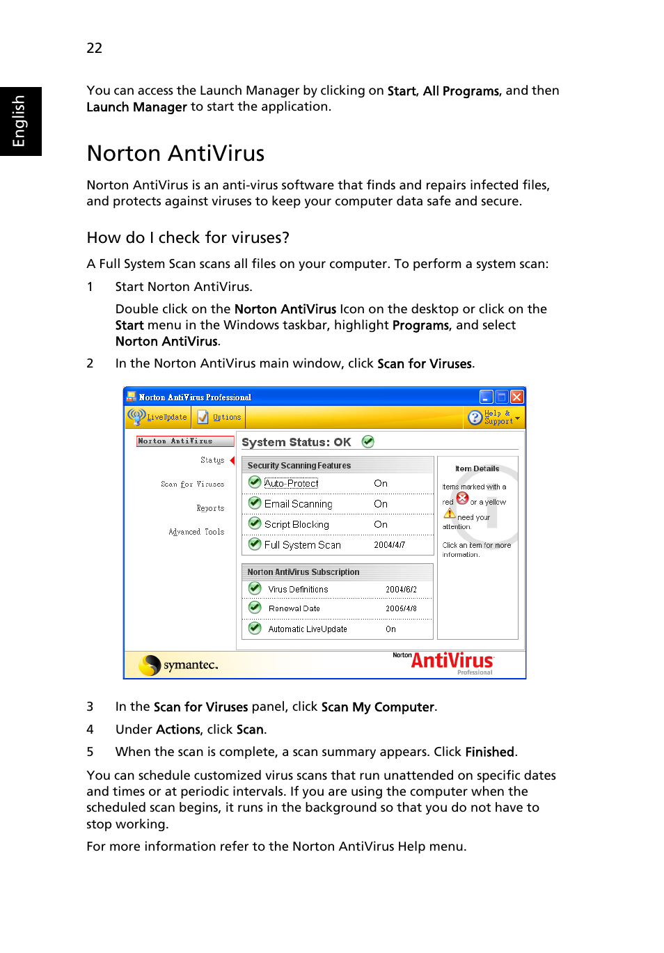 Norton antivirus | Acer Extensa 6700 User Manual | Page 30 / 34