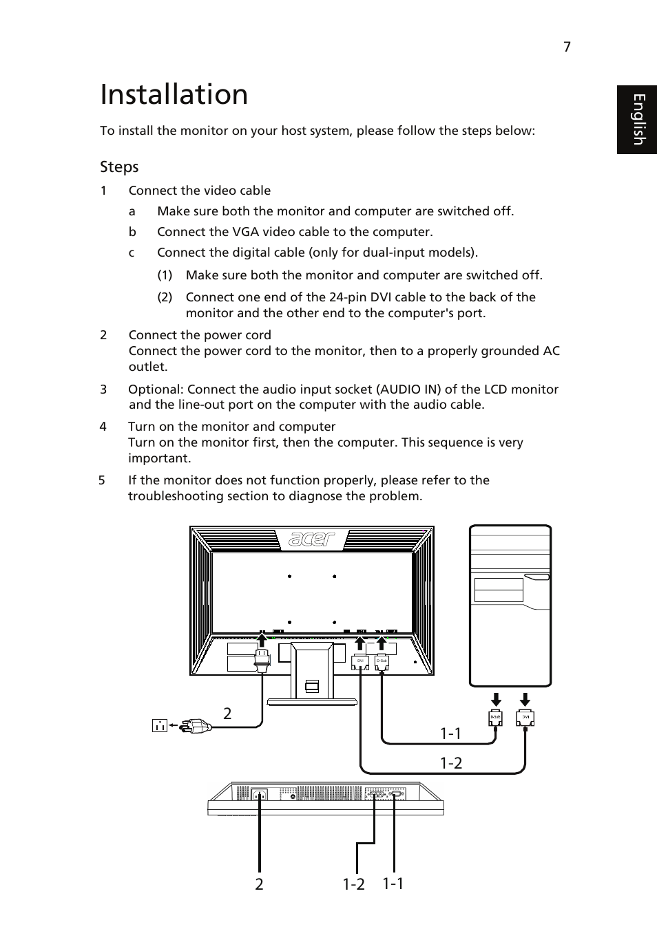 Installation | Acer V243HQL User Manual | Page 19 / 26