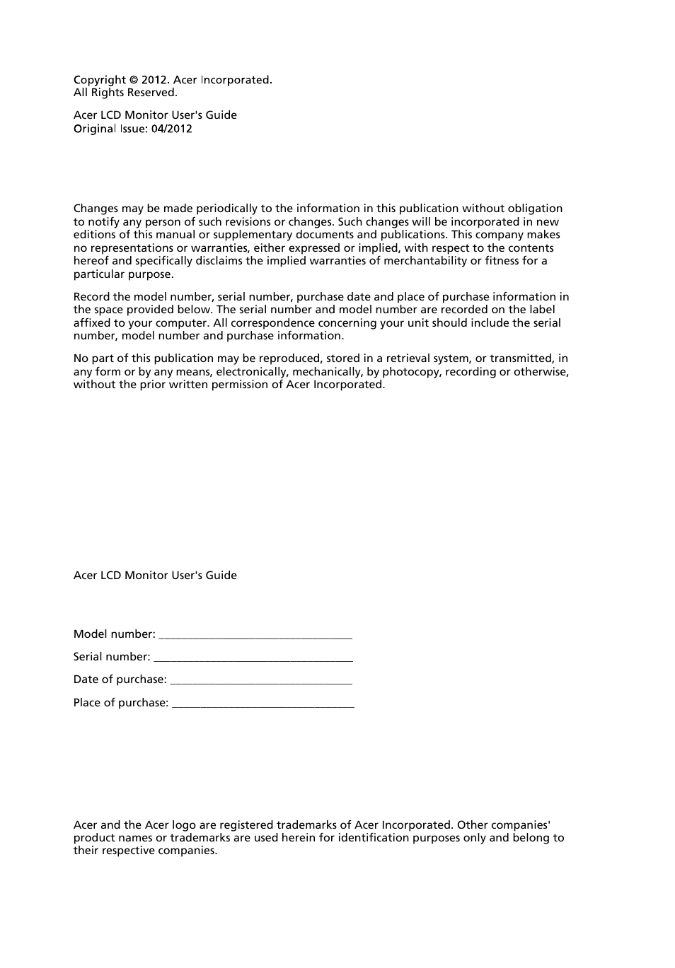 Acer V243HQL User Manual | Page 2 / 26