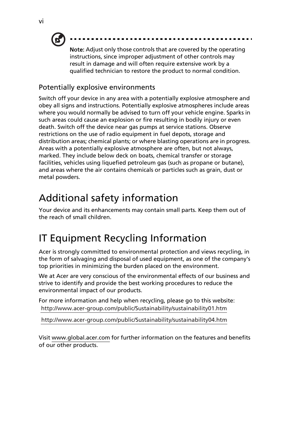 Additional safety information, It equipment recycling information | Acer V243HQL User Manual | Page 6 / 26