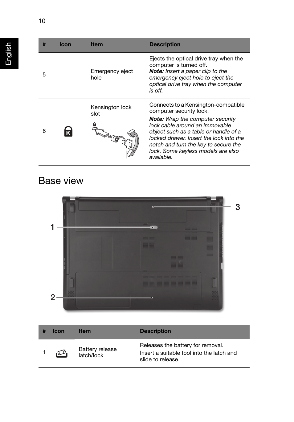 Base view | Acer Aspire V3-471 User Manual | Page 10 / 11