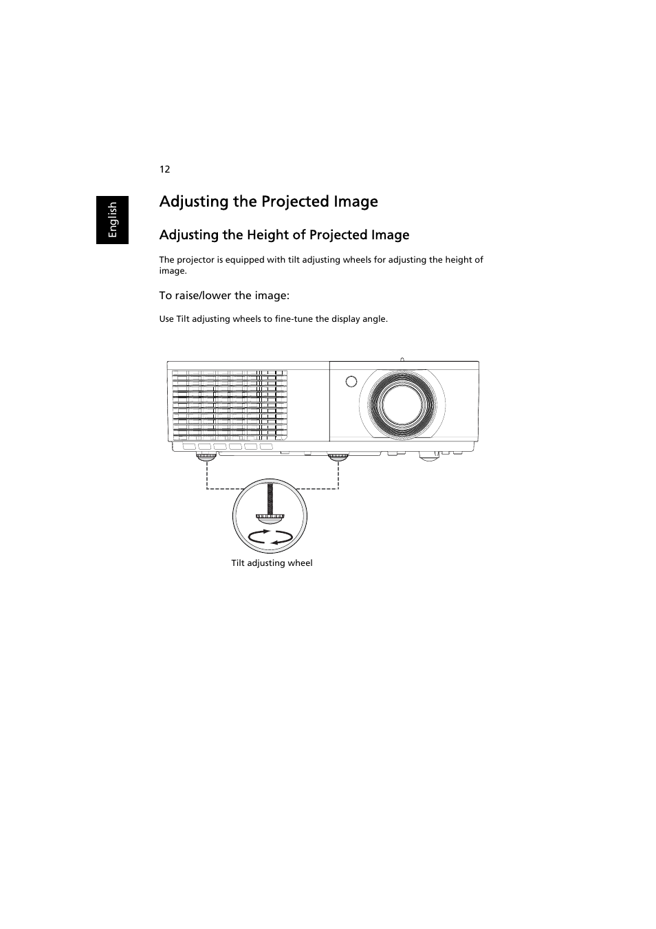 Adjusting the projected image, Adjusting the height of projected image | Acer H5370BD User Manual | Page 22 / 62