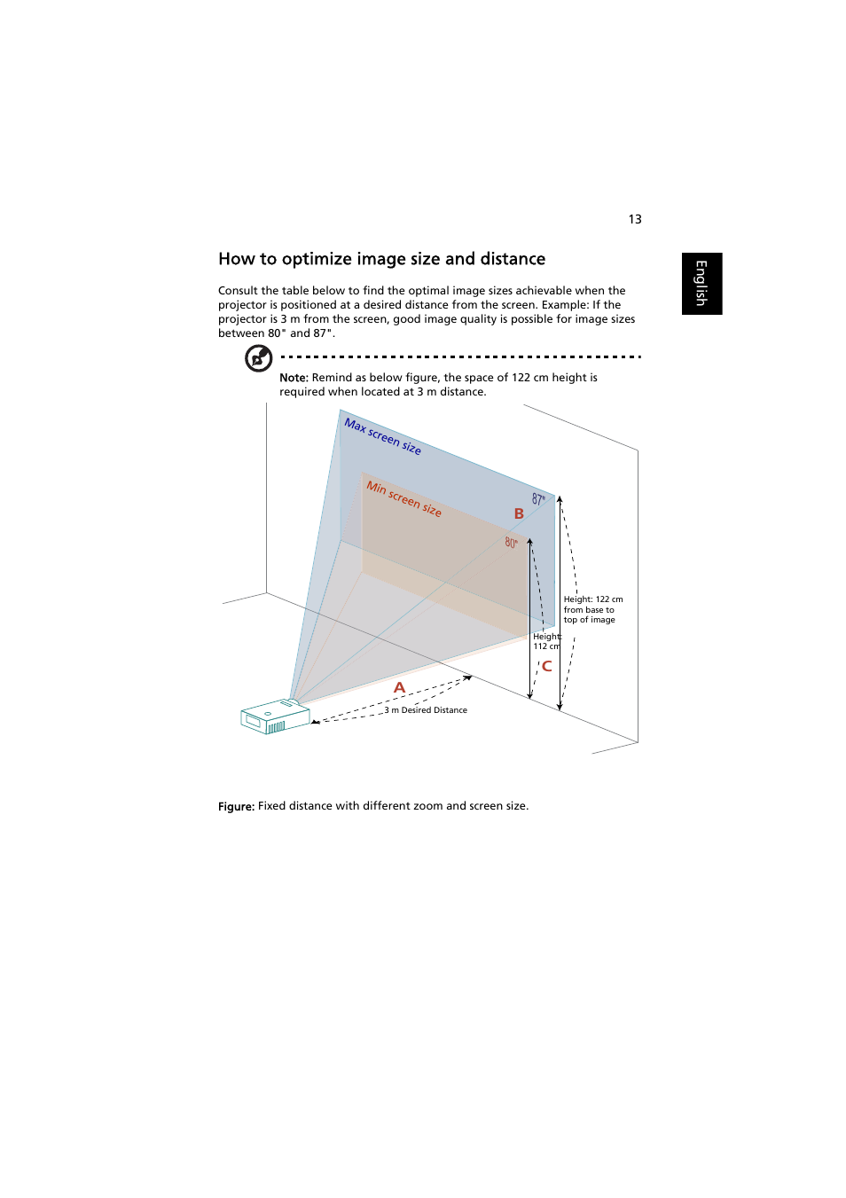 How to optimize image size and distance | Acer H5370BD User Manual | Page 23 / 62