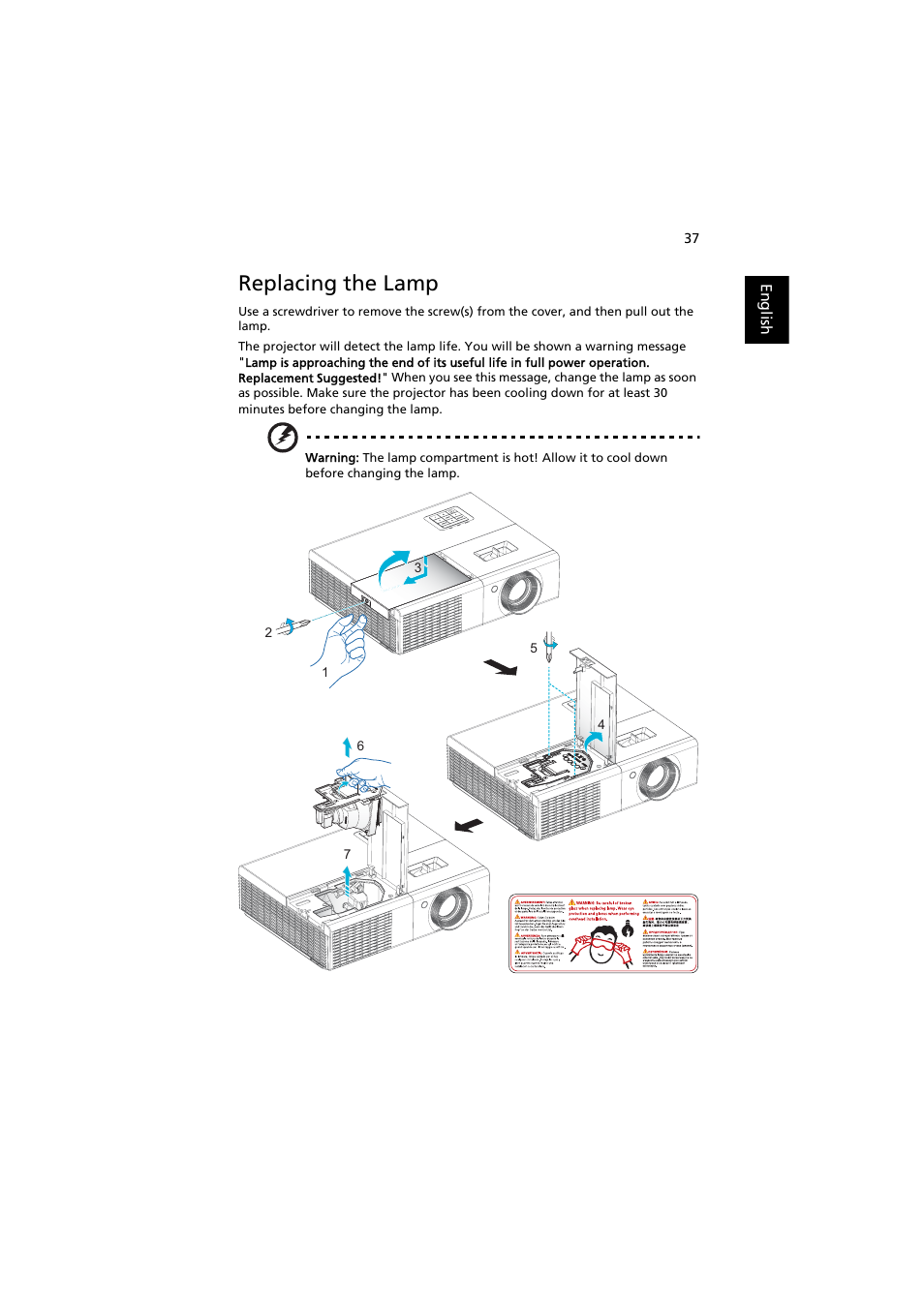 Replacing the lamp | Acer H5370BD User Manual | Page 47 / 62